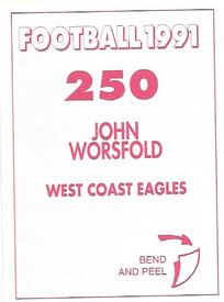 1991 Select AFL Stickers #250 John Worsfold Back
